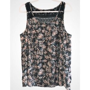 Torrid Black With Pink & Blue Floral Print Sleeveless Chiffon Tank Top Blouse L